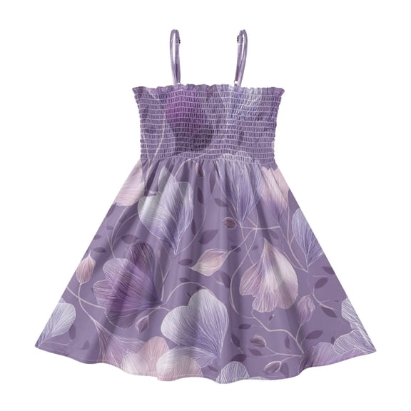 TTYFWHD Toddler Girls Spaghetti Strap Sundress, 100% Polyester Summer Casual Dress with Elastic Smocked Top, Soft Breathable Beach Dress for Girls 2T-8T Ppurple Lace-like Flowers