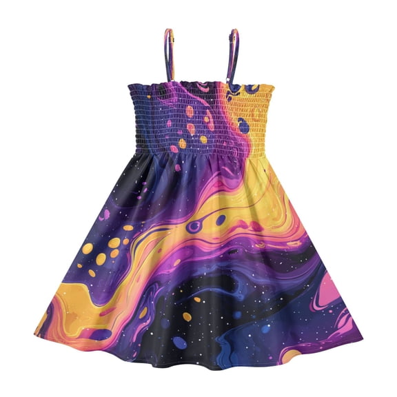 TTYFWHD Toddler Girls Spaghetti Strap Sundress, 100% Polyester Summer Casual Dress with Elastic Smocked Top, Soft Breathable Beach Dress for Girls 2T-8T Psychedelic Colors Pattern