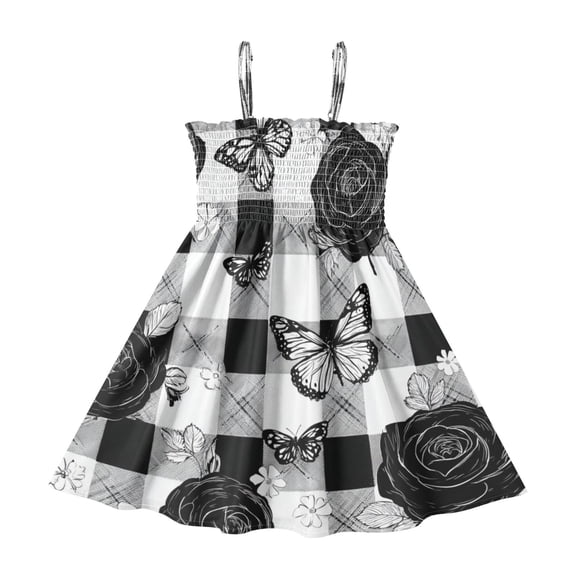 TTYFWHD Toddler Girls Spaghetti Strap Sundress, 100% Polyester Summer Casual Dress with Elastic Smocked Top, Soft Breathable Beach Dress for Girls 2T-8T Rose Checkered Pattern