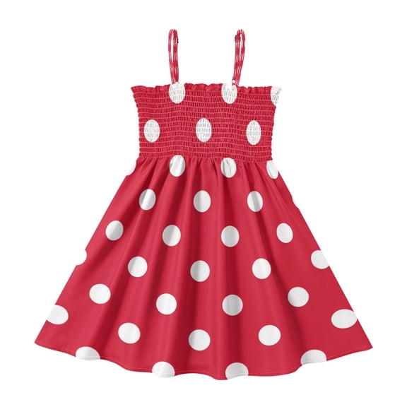TTYFWHD Toddler Girls Spaghetti Strap Sundress, 100% Polyester Summer Casual Dress with Elastic Smocked Top, Soft Breathable Beach Dress for Girls 2T-8T Vintage Red Polka Dot