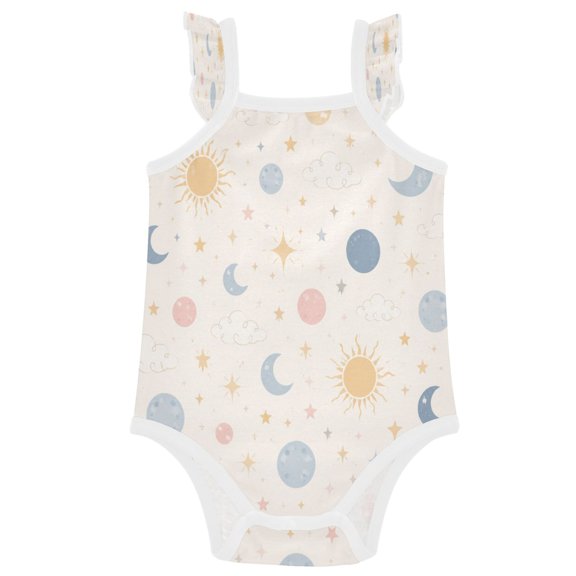TTYWHD Infant Toddler Baby Girl Romper Nursery Celestial Clouds Print Ruffle Sleeveless Cotton Summer One Piece Bodysuit 3-24M