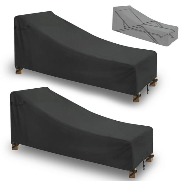 TTdayup Waterproof Outdoor Chaise Lounge Covers for Patio Furniture 2 Pack,600 D Durable Lounge Chair Cover with Tape Sealed Seam, 80L x 28W x 30H Inch, Black