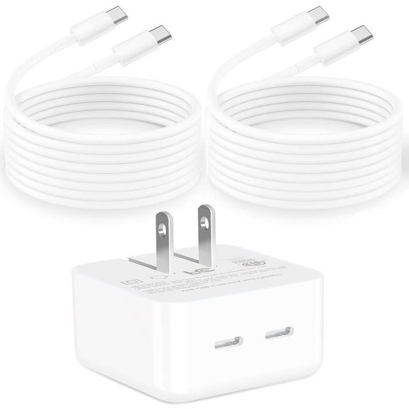 TTech 15 Charger, 40W 2 Port (20W+20W) USB C PD Fast Wall Charger Adapter + 2x 10ft USB-C to C Fast Charging Cable Cord Compatible with iPhone 15 Pro Max/15 Pro/15 Plus iPad Pro, Galaxy S24/S23 Ultra