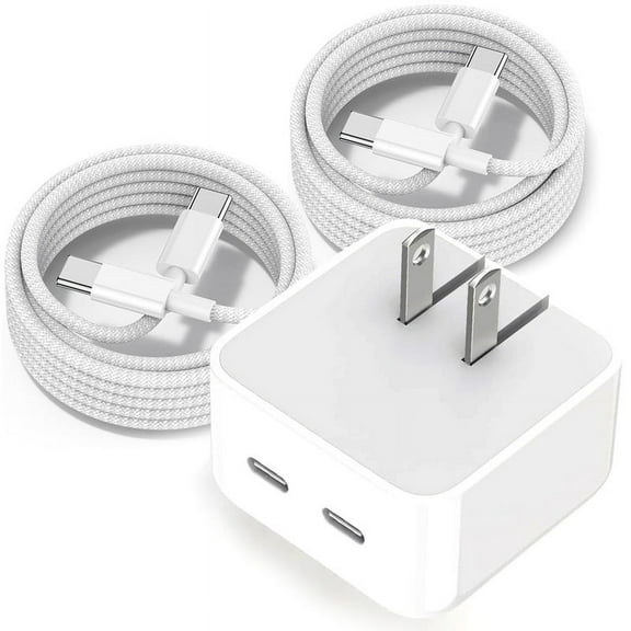 TTech 15 Charger, 40W 2 Port (20W+20W) USB C PD Fast Wall Charger Adapter + 2x 3ft USB-C to C Fast Charging Cable Compatible with iPhone 15 Pro Max/15 Pro/Plus, iPad Pro, Galaxy S24/S23 Ultra Braided