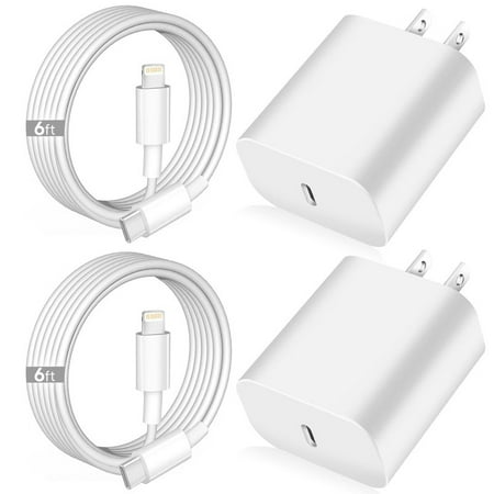 TTech (2 Pack) Original 20W PD USB-C Fast Charger Wall Adapter Plug + 6ft USB-C Fast Charging Cable Cord Compatible with iPhone 14 / 13 / 12 / 11 Pro Max Mini models / X / XS / XR / 8 / 7 / 6 / 5/SE