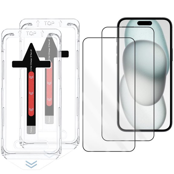 TTech 2 Pack Tempered Glass Screen Protector for iPhone 15 / 16 Clear Transparent Magic Installation Glass, Auto Alignment Template, No Bubbles, No Dust, Easy Install 6.1" inch