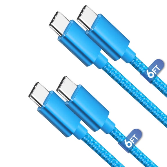 TTech 2 Pack USB-C to USB-C Charging Cable Fast Charger Compatible with iPhone 17, 16, 15 Pro Max Plus, iPad, AirPods, Car Play / Samsung Galaxy S26 S25 S24 Ultra, Universal Type-C (60W, 6ft, Blue)