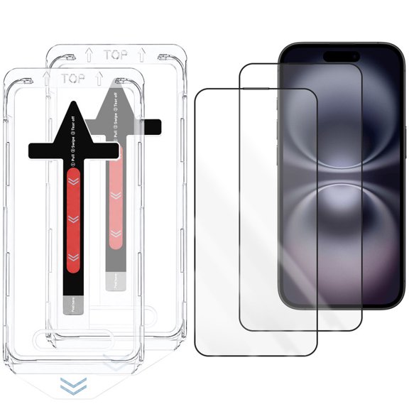 TTech 2 Pack Tempered Glass Screen Protector Compatible with iPhone 16 Magic Installation Auto Alignment Template, No Bubbles, No Dust [also for iPhone 15, iPhone 14 / 15 Pro] 6.1", Clear