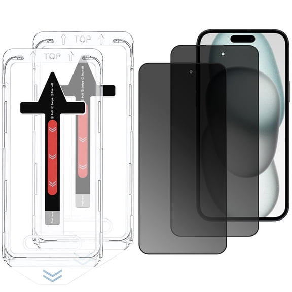 TTech 2 Pack iPhone 15/16 Tempered Glass Screen Protector Magic Installation Glass, Auto Alignment Template, No Bubbles, No Dust, Privacy, Easy Install 6.1" inch (for iPhone 16 / 15)