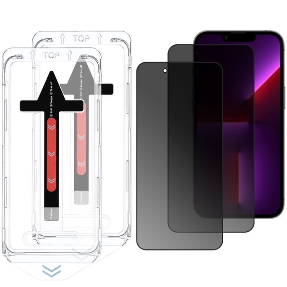 TTech 2 Pack Tempered Glass Screen Protector Compatible with iPhone 13 Pro Magic Installation Auto Alignment Template, No Bubbles, No Dust [also fits iPhone 13 / 14 / 16e / 17e] 6.1" Privacy