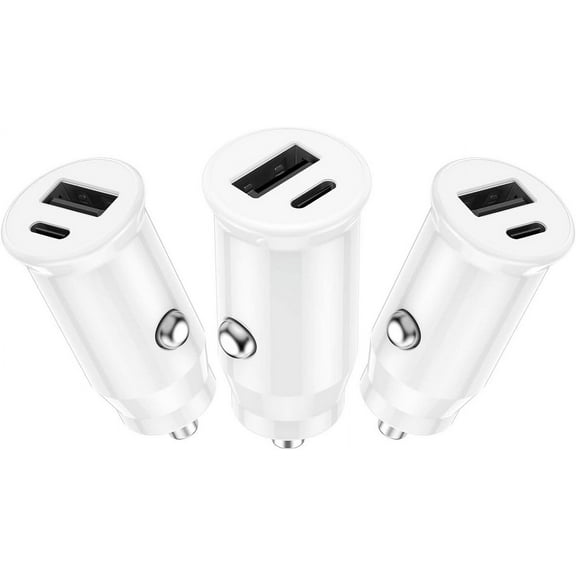 TTech Dual USB Quick Charger, USB-C + USB-A Car Charger Adapter, 18W USB-A and 18W Type C Charging Ports for iPhone 15 14 13 12 11 Pro Max Mini X XR, Samsung Galaxy S24 S23 S22 S21 S20 Ultra [3 Pack]