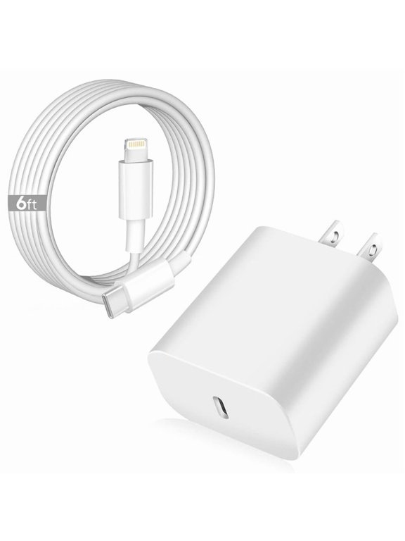 Original 20W PD USB-C Fast Charger Wall Adapter Plug + 6ft USB-C Fast Charging Cable Cord Compatible with iPhone 14 / 13 / 12 / 11 Pro Max Mini models / X / XS / XR / 8 / 7 / 6 / 5 / SE