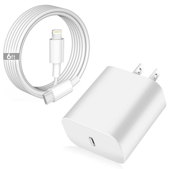 TTech Original 20W PD USB-C Fast Charger Wall Adapter Plug + 6ft USB-C Fast Charging Cable Cord Compatible with iPhone 14 / 13 / 12 / 11 Pro Max Mini models / X / XS / XR / 8 / 7 / 6 / 5 / SE