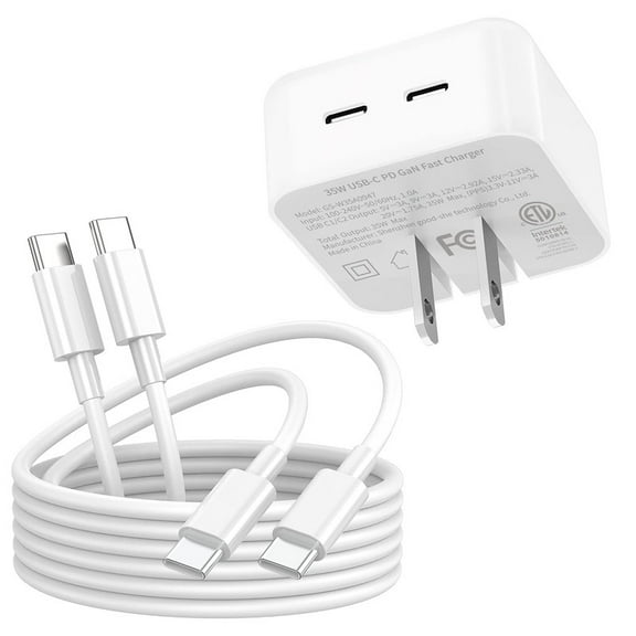 TTech PD Charger, 40W 2 Port (20W+20W) USB-C Fast Wall Charger Adapter + 2x 6ft USB-C to C Fast Charging Cable Cord Compatible with iPhone 15 Pro Max /15 Pro /15 Plus, iPad Pro, Galaxy S24/S23 Ultra