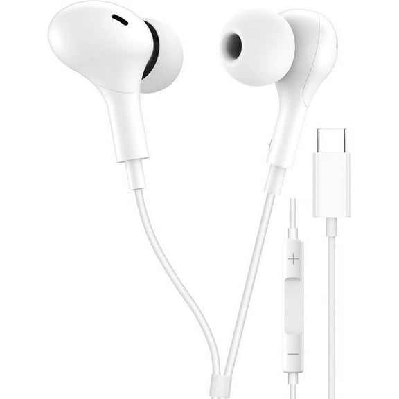 TTech Type C Wired Headphones USB-C Earbuds Earphones Compatible with iPhone 16 Pro Max / 16 Pro / 16 Plus, for Samsung Galaxy S25/S24/S23/S22/S21 Ultra, for Google Pixel 8/7/6/6a, Universal, White