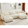 thumbnail image 1 of TUANLUO 130" Oversized U-Shape Sectional Couch for Living Room, Modular Sectional Sofa with Ottoman, Velvet 3-Seater Sofa Tufted Couch with Round Armrests, Cream, 1 of 9