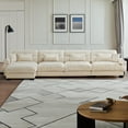 thumbnail image 1 of TUANLUO 166" L-Shaped Sectional Couches and Sofas, Oversized 4-Seat Sectional Couch for Living Room, Velvet Modular Sectional Sofa with Reversible Ottoman, Cream, 1 of 9