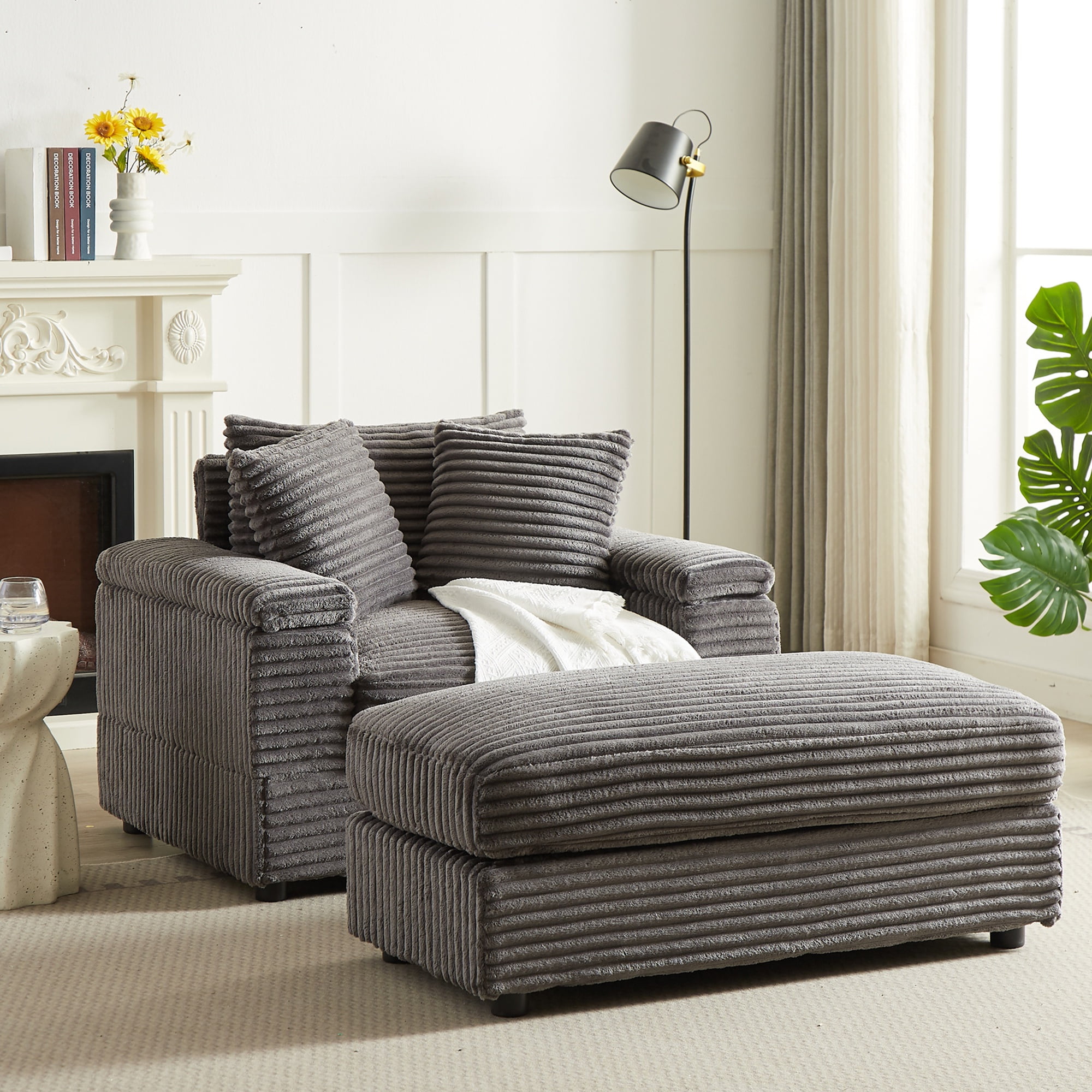 TUANLUO 44" Single Chaise Lounge Indoor, Oversized Corduroy Lounge