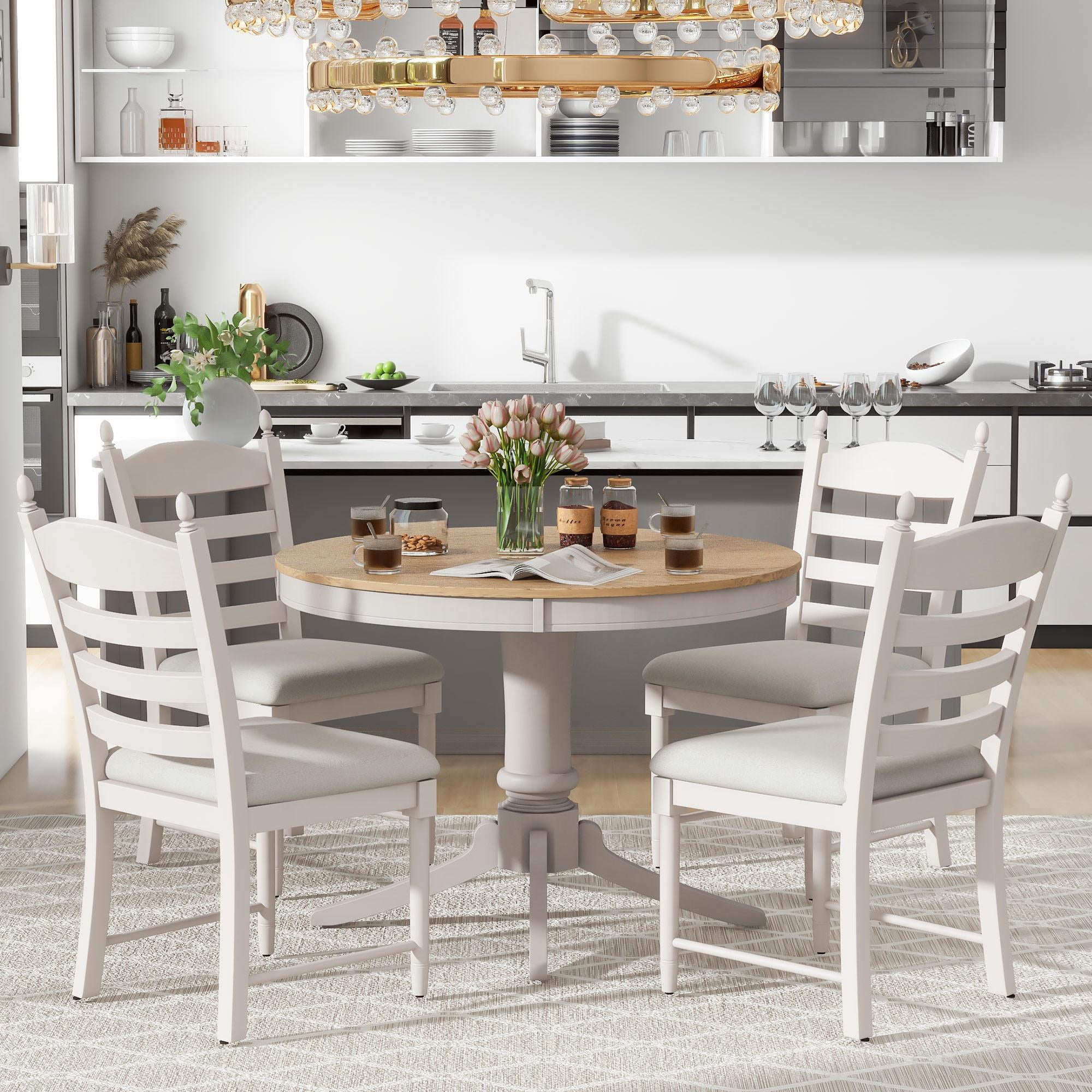 TUANLUO 5 Piece Round Dining Table Set, Dining Room Set with Extendable ...