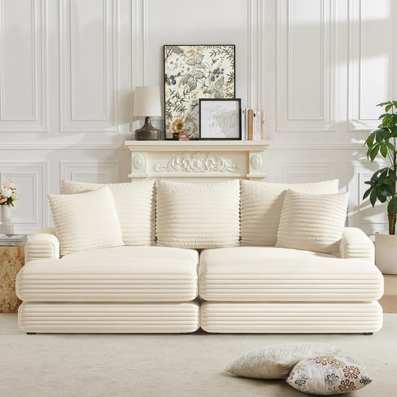 TUANLUO 87" Chaise Lounge Indoor, Oversized 3-Seater Corduroy Lounge Chair with Ottoman, Deep Seat Recliner Chair with Pillows, Soild Wood Sectional Sofa and Couch for Living Room, Beige