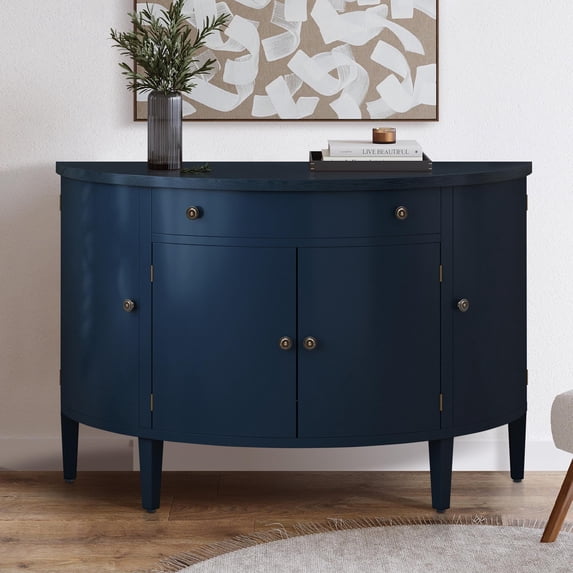 TUANLUO Curved Accent Cabinet, Corner Sideboard Cabinet, Modern Storage Cabinet with 4 Doors and Adjustable Shelves, Wood Accent Cabinet Furniture for Hallway Entryway Living Room, Blue
