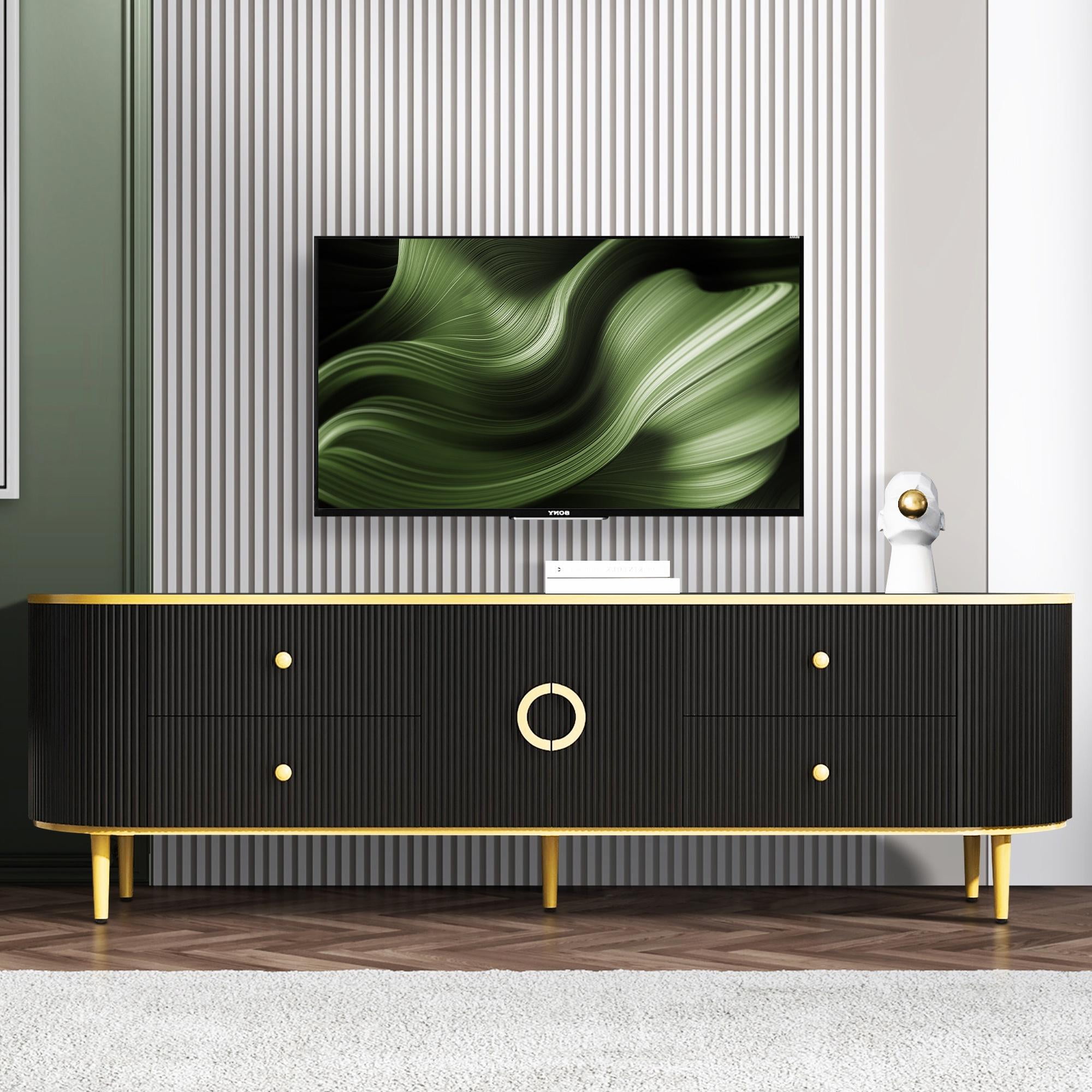 TUANLUO Curved TV Console, TV Stand with 4 Drawers and 1 TUANLUO Curved TV Console, TV Stand with 4 Drawers and 1