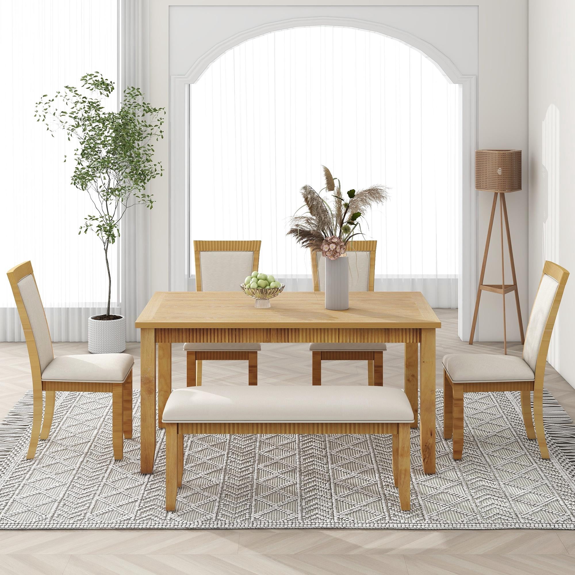 TUANLUO Dining Room Furniture Set for 6, Dining Table Set with Beige PU ...