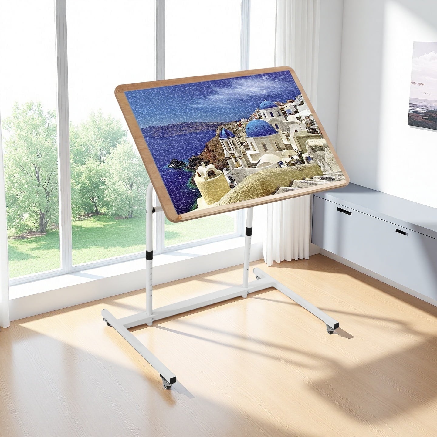 TUAREX 1500 Pieces Jigsaw Puzzle Table with Legs, Puzzle Table with Wheels, Adjustable Height, Pneumatic Tilt, Portable Puzzle Cart for Adults, White