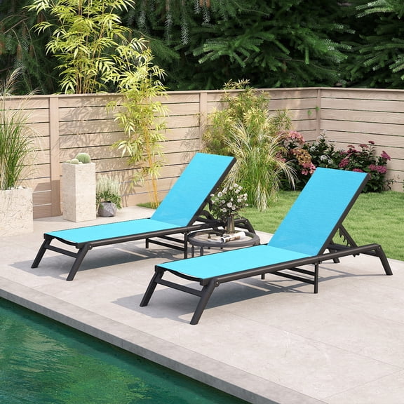TUAREX 2-Pack Outdoor Reclining Lounge Chairs, 5-Position Adjustable Backrest, Aluminum Foldable Lightweight Portable for Pool Deck Lawn Beach