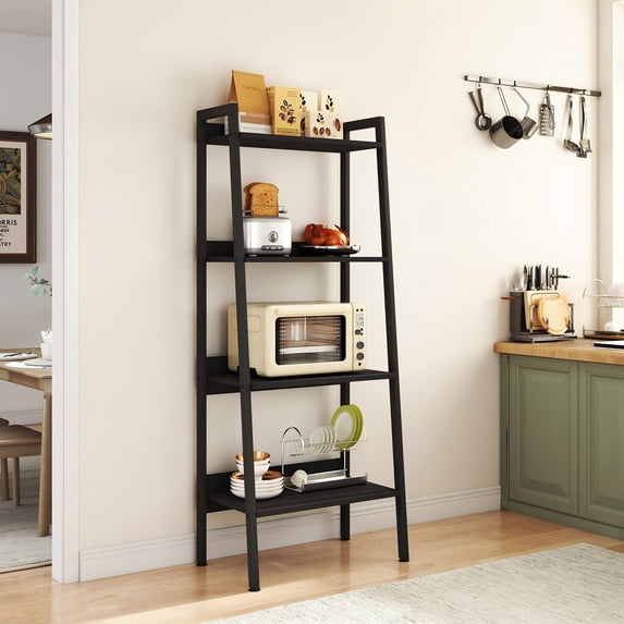 Melocadol 4 Tier Ladder Storage Shelf, 22 Inch Wide Anti-Tip Tower Rack, Steel Frame Organizer for Books Plants Kitchen Living Room Office