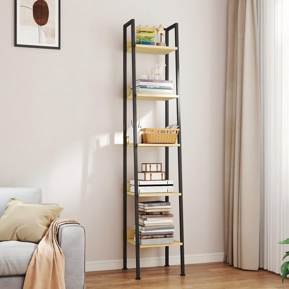 Melocadol 5 Tier Ladder Storage Shelf, 22 Inch Wide Anti-Tip Tower Rack, Steel Frame Organizer for Books Plants Kitchen Living Room Office