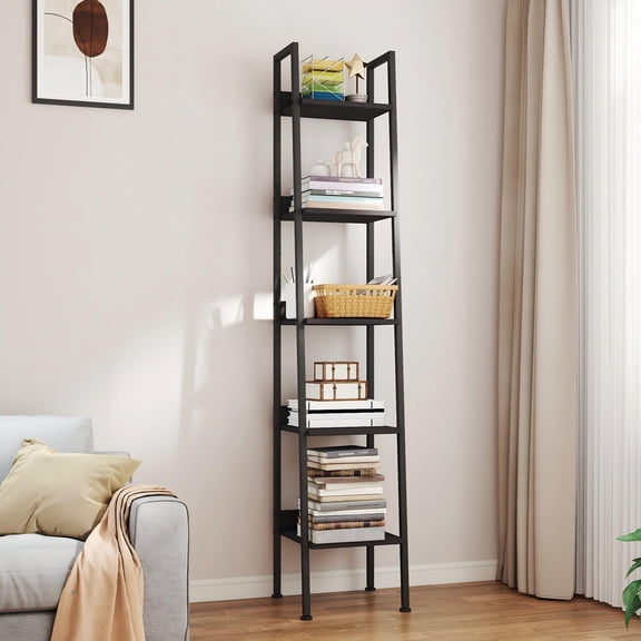 Melocadol 5 Tier Ladder Storage Shelf, 22 Inch Wide Anti-Tip Tower Rack, Steel Frame Organizer for Books Plants Kitchen Living Room Office