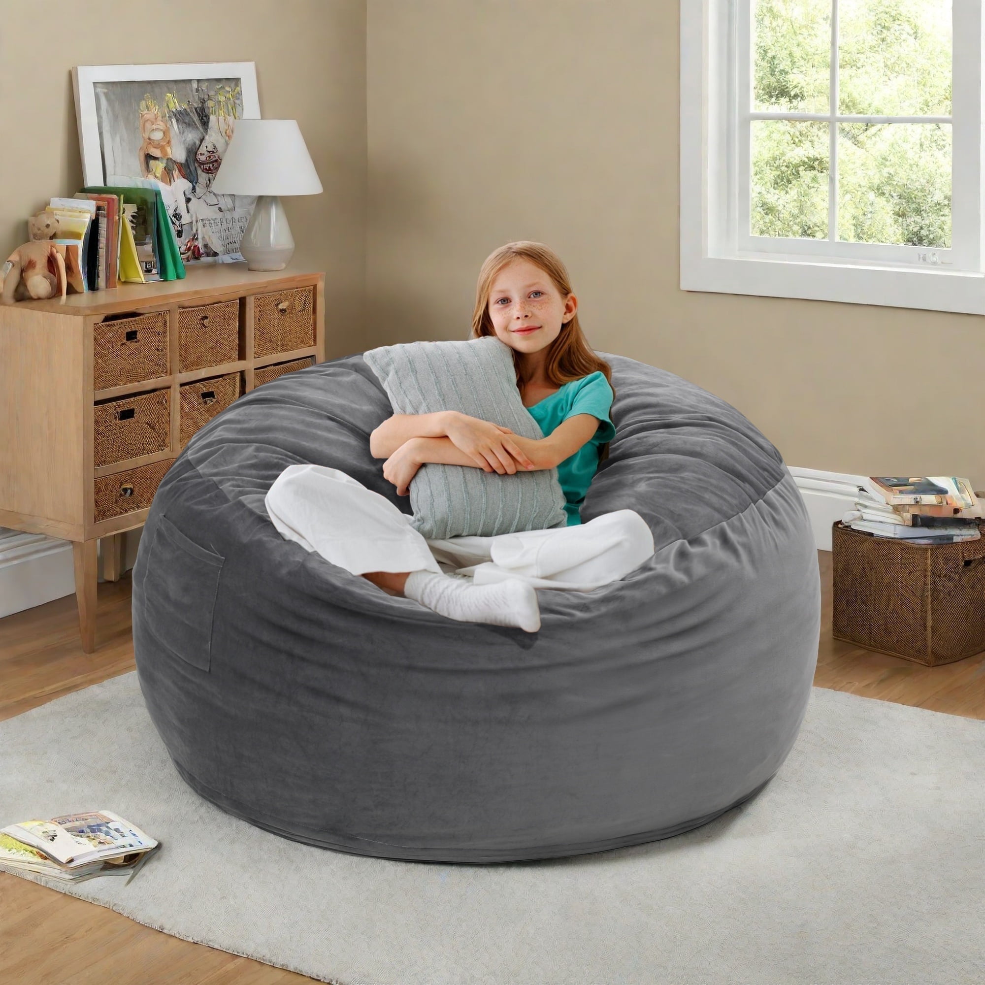 TUAREX 3.5FT Memory Foam Bean Bag Chair, with Removable Cover, Comfy Bean Bag Chairs for Adults, Kids, for Living Room, Bedroom, Light Gray