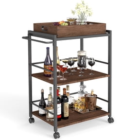 TUAREX 3-Tier Kitchen Cart with Removable Tray, Rolling Bar Serving Cart with Storage, Utility Rolling Organizer for Small Spaces, 15.7 x 28.3 x 33.9 Inches, Walnut