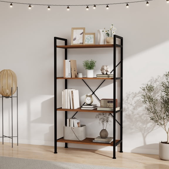 TUAREX 4 Tier Industrial Bookshelf Storage Display Shelves Dark Gray for Home Office Bedroom