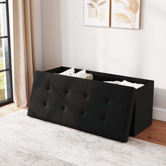 TUAREX 43.5 Inches Ottoman with Storage, Folding Storage Ottoman Bench for Living Room and Bedroom, End of Bed Foot Rest Stools with Padded Seat, Load 660 lb, Black