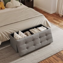 TUAREX 43.5 Inches Ottoman with Storage, Folding Storage Ottoman Bench for Living Room and Bedroom, End of Bed Foot Rest Stools with Padded Seat, Load 660 lb, Light Gray