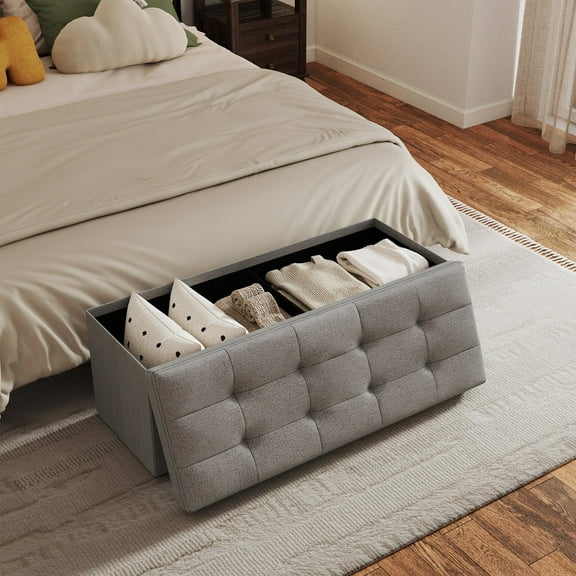 TUAREX 43.5 Inches Ottoman with Storage, Folding Storage Ottoman Bench for Living Room and Bedroom, End of Bed Foot Rest Stools with Padded Seat, Load 660 lb, Light Gray