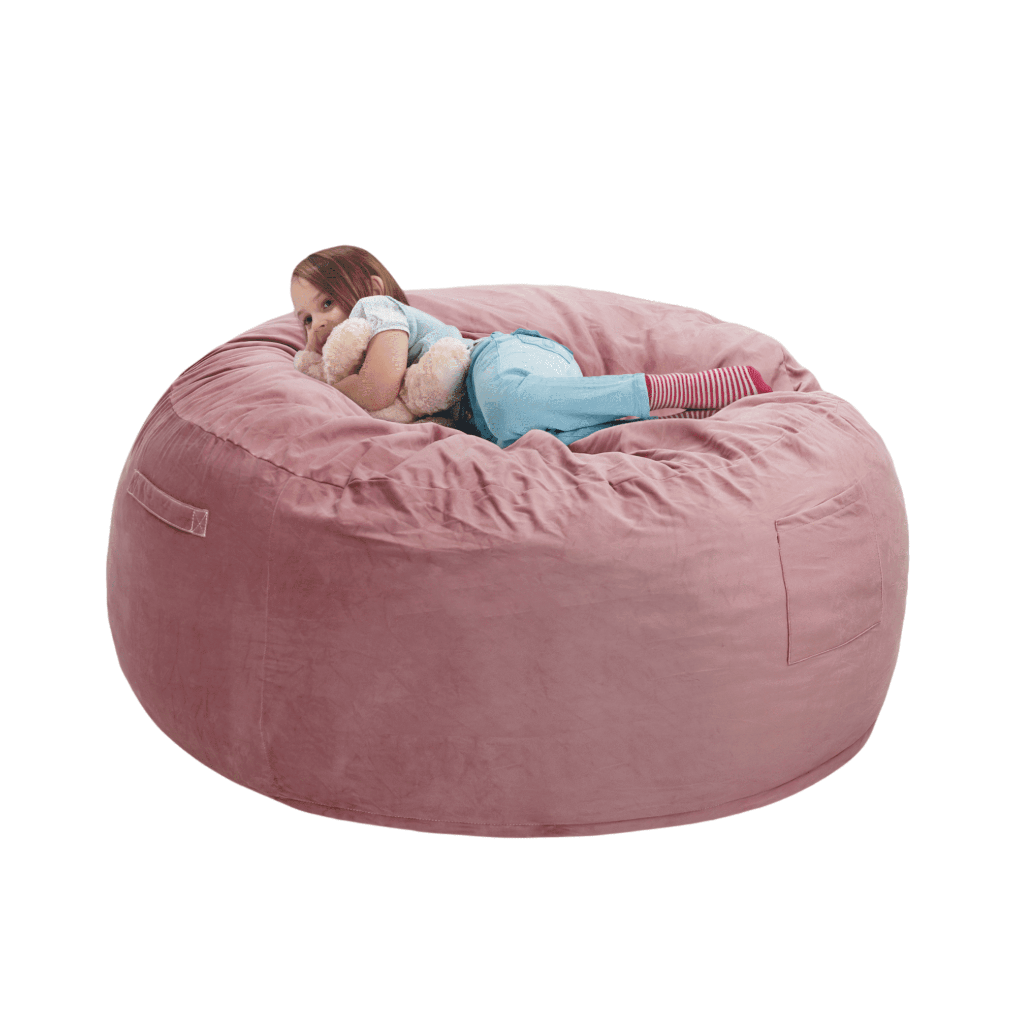 TUAREX 4FT Bean Bag Chair, Memory Foam Bean Bag Chairs for Adults, with Removable Washable Soft Suede Cover, Comfy Beanbag Sofa for Living Room, Bedroom, Pink