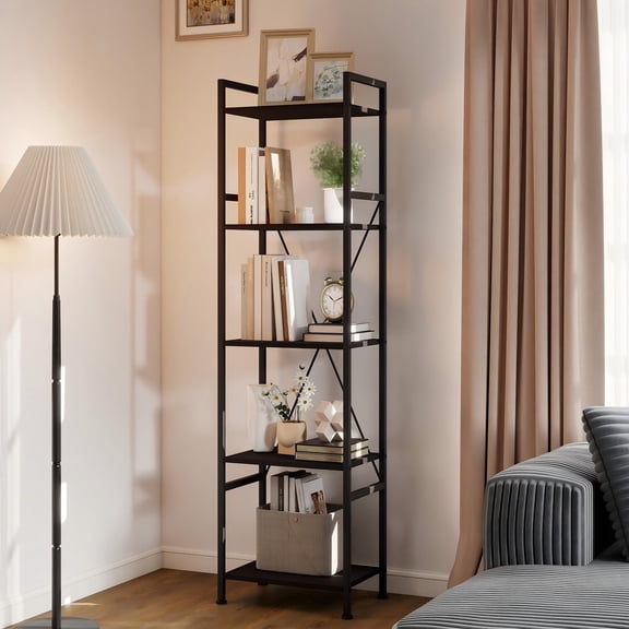TUAREX 5 Tier Industrial Bookshelf Storage Display Shelves Dark Gray for Home Office Bedroom