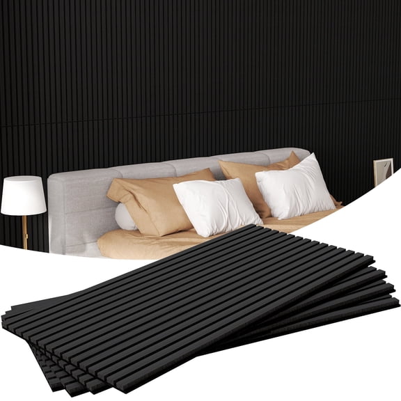 TUAREX Acoustic Wood Wall Panels 23.6 x 47.4in, 2-Piece Soundproof Wood Slat Wall Panel for Interior Decor, Sound Absorbing, Noise Cancelling, for Living Room, Bedroom, Black