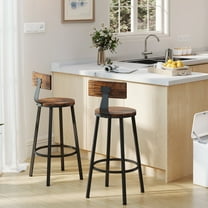 TUAREX Bar Stools Set of 2, Counter Height 30" with Backrest, Barstools Chairs with 360 Footrest, Steel Frame with Wood Seat and Back, for Dining Kitchen Island, Rustic Brown and Black