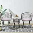 thumbnail image 1 of TUAREX Boho 3 Piece Patio Bistro Set, Modern Wicker Outdoor Dining Set with 2 Chairs and Tempered Glass Table, Waterproof Washable Cushions， Gray Cushions, 1 of 4