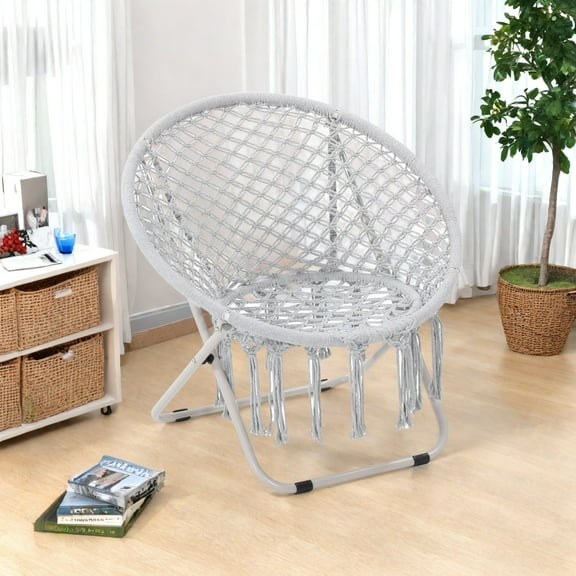 TUAREX Boho Moon Saucer Chair, Foldable Circle Saucer Seat, Cozy Folding Chair for Bedroom, Living Room, Ideal for Adults and Teens, Grey