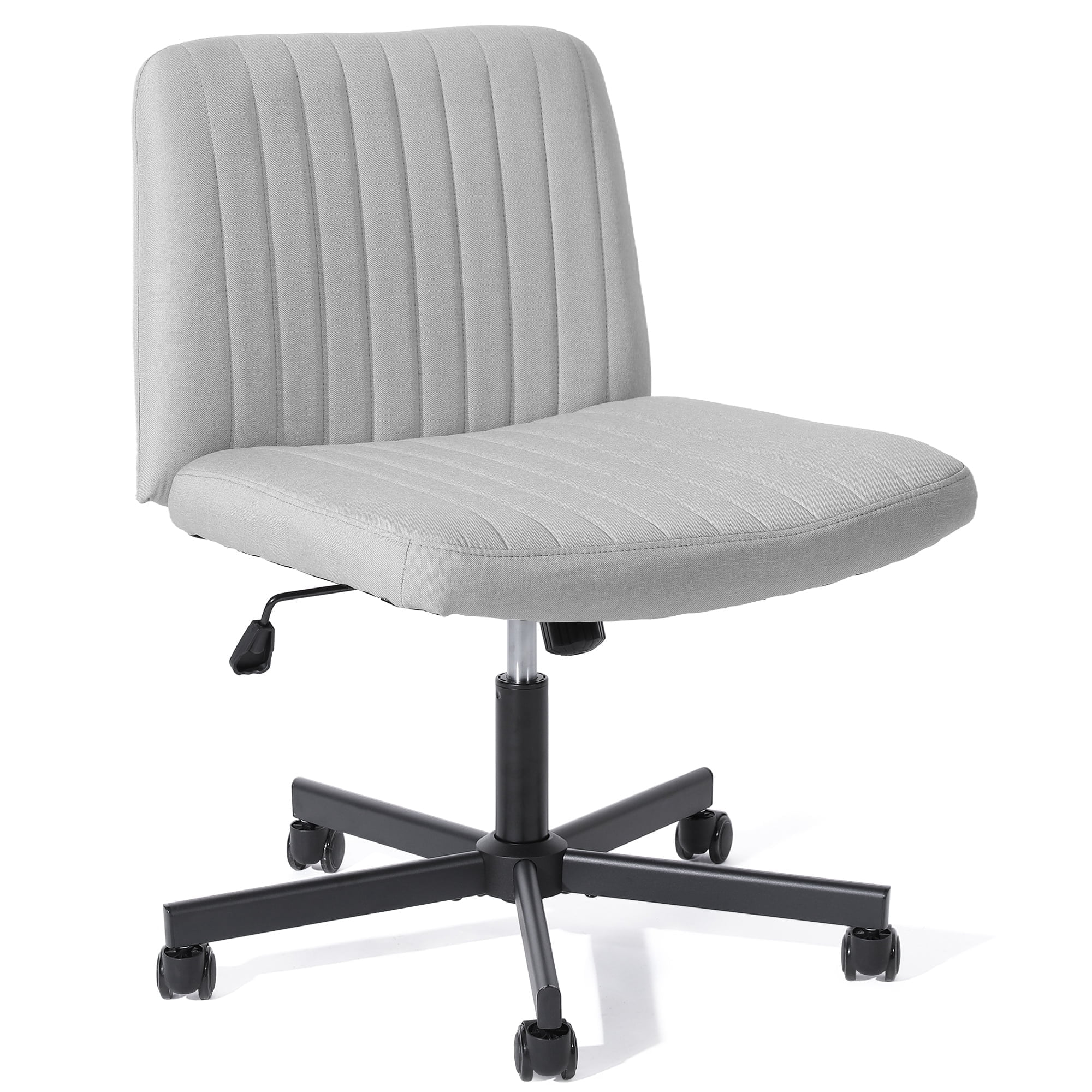 TUAREX Criss Cross Rolling Chair, Wide Seat Armless Office Chair with Wheels, Plus Size Comfort for Desk, Vanity or Bedroom, Grey