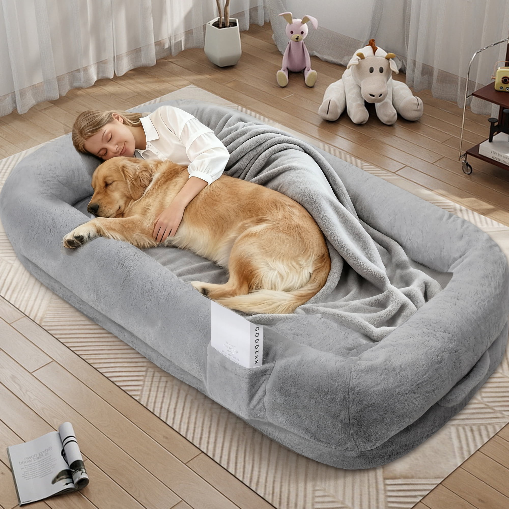 TUAREX Human Dog Bed for Adults, 71"x40"x10" Large Human Size Dog Bed, Removable Cover, Washable, Waterproof, Orthopedic Design, Light Grey