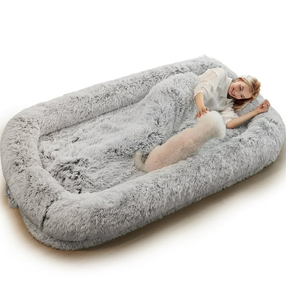 TUAREX Human Dog Bed for Adults, 76"x46"x10" Large Human Size Dog Bed, Removable Cover, Washable, Waterproof, Orthopedic Design, Light Grey