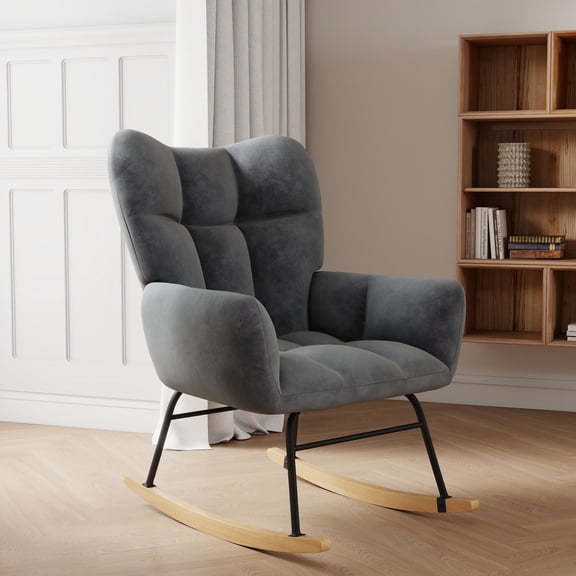 TUAREX Nursery Rocking Chairs, High Back Upholstered Glider Rocker, 440 LB Capacity, Modern Comfortable Accent Armchair with Padded Seat, for Nursery, Bedroom, Living Room, Gray