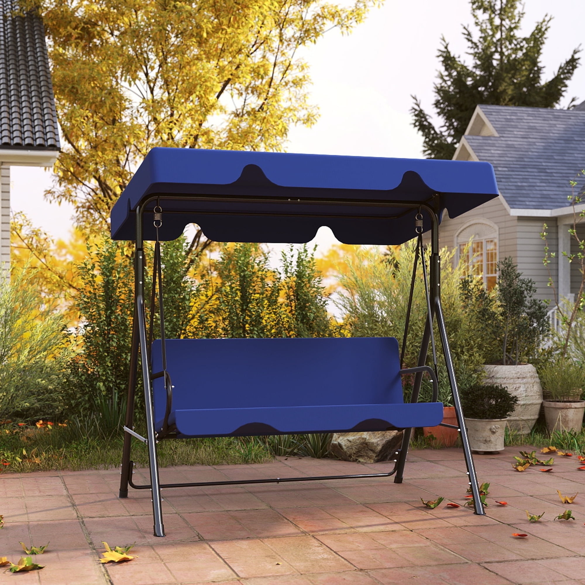 TUAREX Outdoor Porch Swing Chair, Patio Swing Chair Glider with Stand,  Adjustable Canopy, for 3 People, Waterproof Fabric \u0026 Rust-Proof Frame,  Perfect for Lawn, Porch, Backyard, Garden, Blue - Walmart.com, image size:2000x2000
