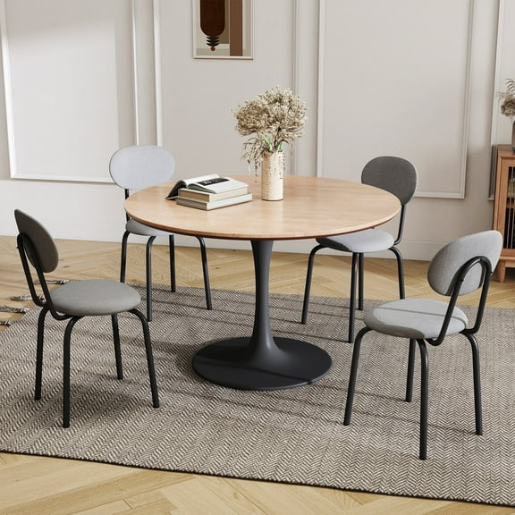 TUAREX Set of 4 Stackable Dining Chairs, Small Modern Stacking Kitchen Chair with Metal Legs for Living Room, Soft Cushion Seat, Space Saving Fabric Kitchen Side Chairs, Grey